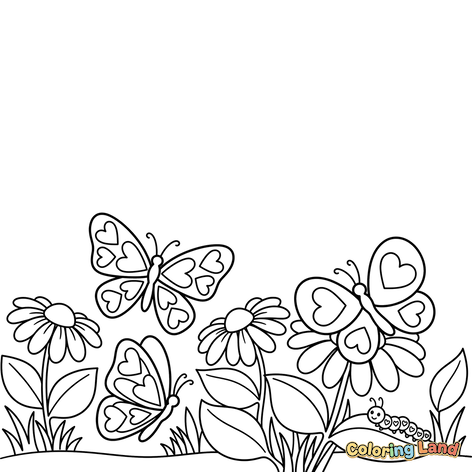 Fjärilar och Blommor med en Larv