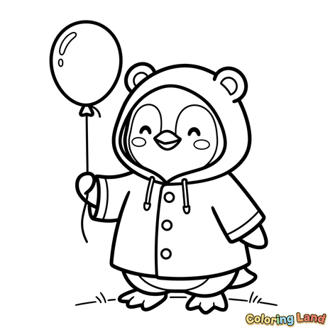 Pinguim Fofo com Capuz de Urso e Balão