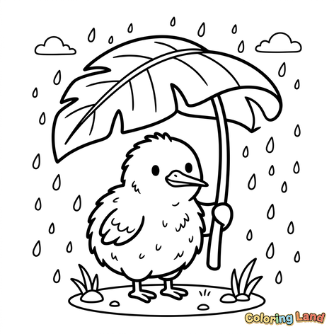 Pui Drăguț cu Umbrelă din Frunză