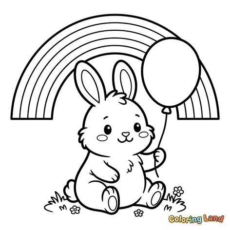 Mignon Lapin avec Arc-en-ciel et Ballon