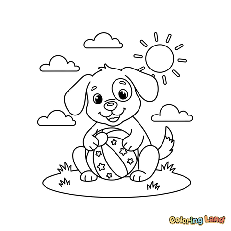 Cheerful Puppy with Beach Ball Outdoors