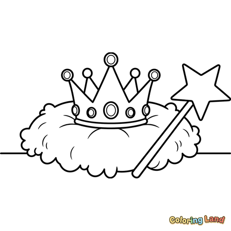Couronne Royale et Baguette Magique sur un Oreiller