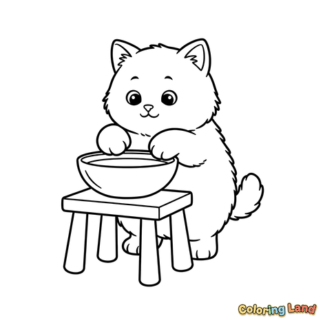 Gatito Esponjoso Comiendo de un Cuenco