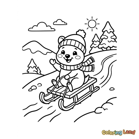 Cute Bear Sledding in Winter