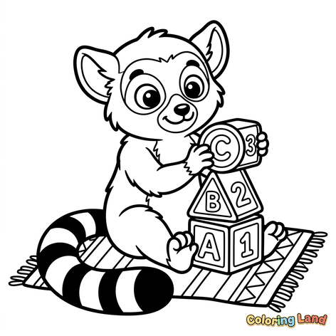 Mignon Lémurien Jouant avec des Cubes Alphabétiques