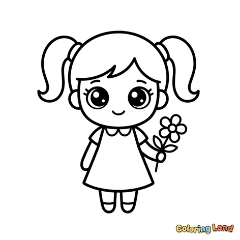 Niña Linda con Coletas y Flor