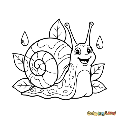 Caracol Feliz com Folhas e Gotas de Água