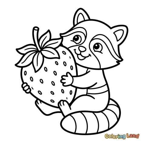 Rakun Lucu dengan Stroberi Raksasa