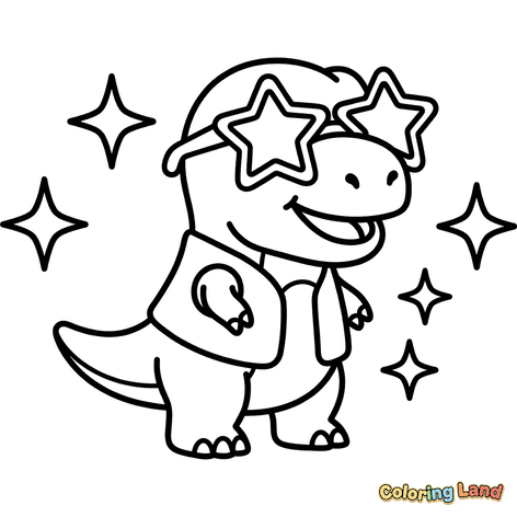 Dinosaurus Ceria dengan Kacamata Hitam Bintang