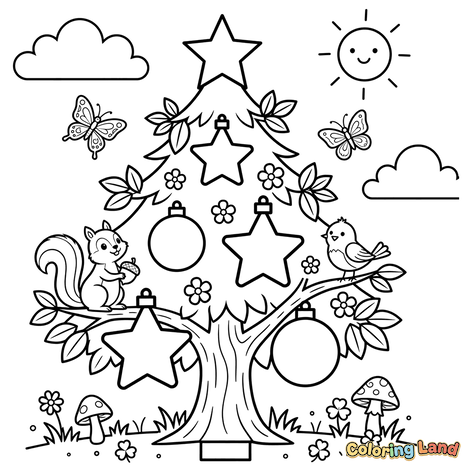 Albero Festoso della Natura con Animali del Bosco