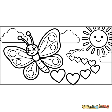Joyeux Papillon avec Cœurs et Soleil