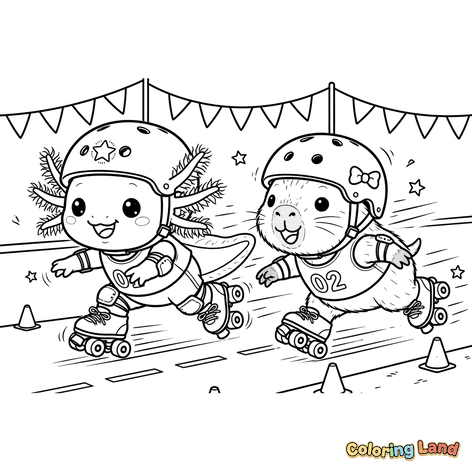 Axolotl and Hamster Roller Skating Race