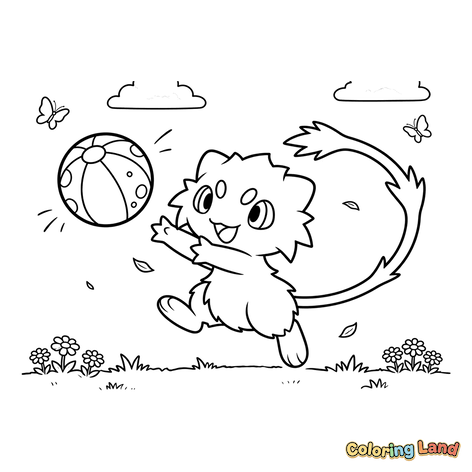 Fluffy Monster som Leker med en Ball
