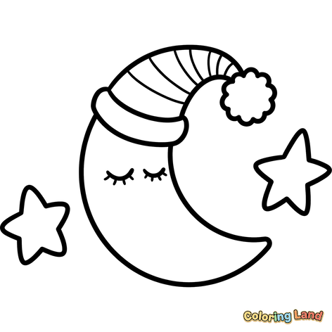 Luna Addormentata con Berretto da Notte e Stelle