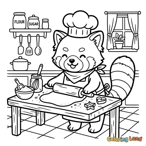 Kock-röd panda bakar kakor