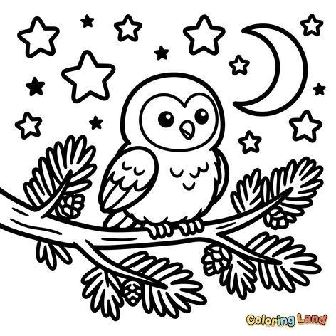 Cute Owl in the Starry Night