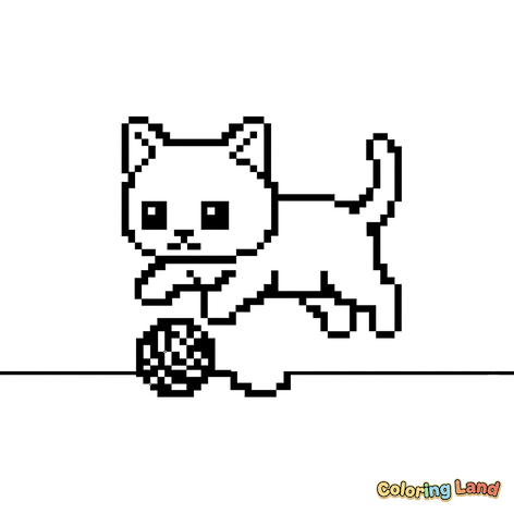 Pixel-Art-Katze spielt mit Wolle