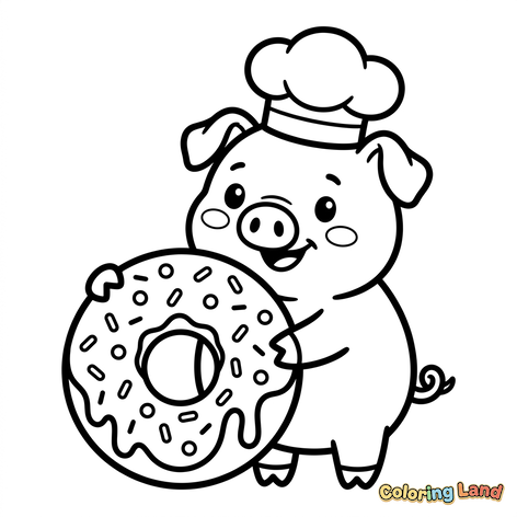 Chef Pig with Giant Donut