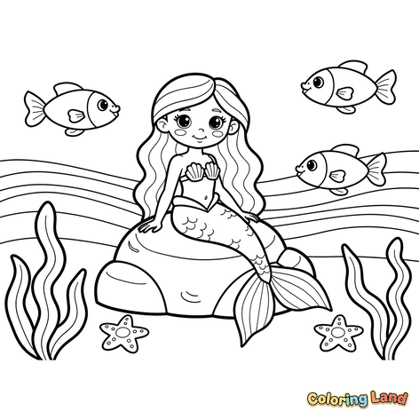 Cena Subaquática Fofa com Sereia e Peixes