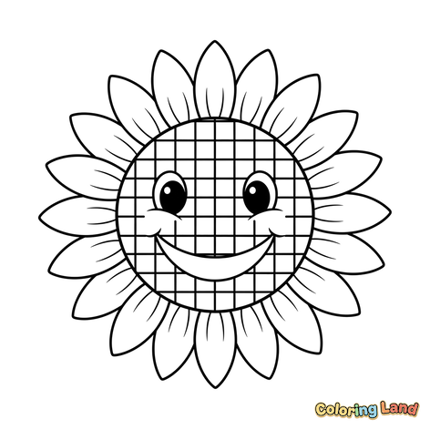 Girassol Feliz com Rosto Quadriculado