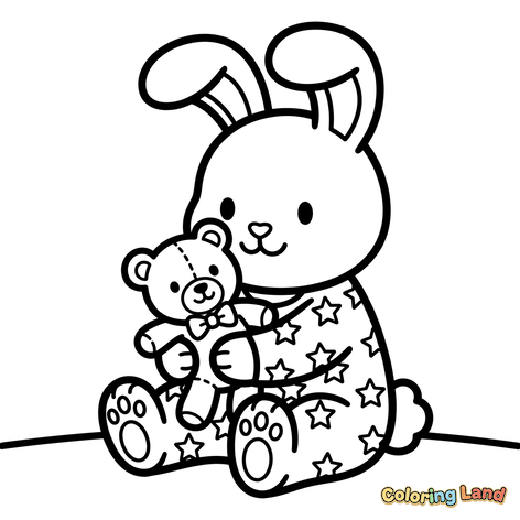 Mignon Lapin en Pyjama Étoilé avec Ours en Peluche