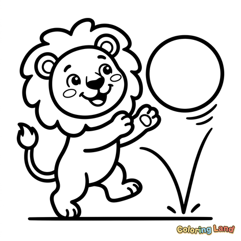 Bébé Lion Heureux Jouant avec un Ballon