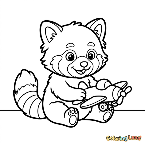 Süßer Baby Roter Panda mit Spielzeugflugzeug