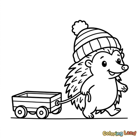 Ouriço com Gorro de Inverno e Carrinho