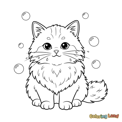 Gatito feliz y esponjoso con burbujas