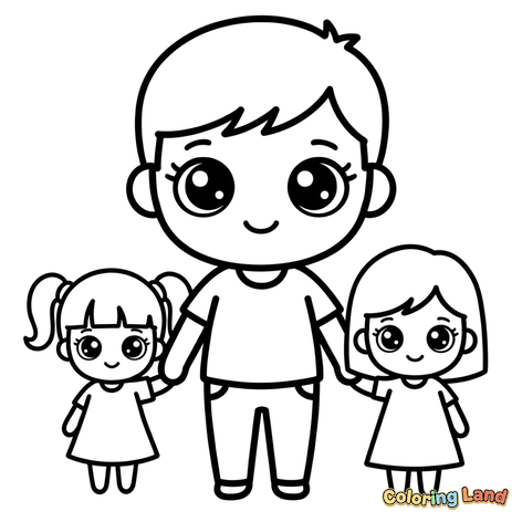 Padre y Dos Hijas Cogidas de la Mano