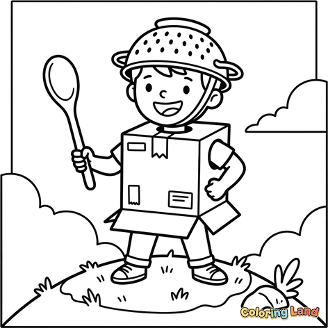 Enfant Heureux en Costume de Robot Fait Maison