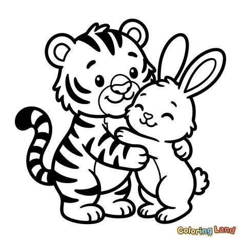 Tigre y Conejito Amigables Abrazándose