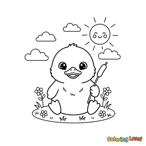 Patinho Fofo com Taboa, Sol e Flores