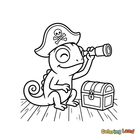 Pirate Chameleon with Treasure Chest