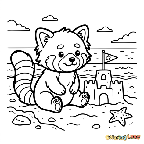 Süßer Roter Panda am Strand