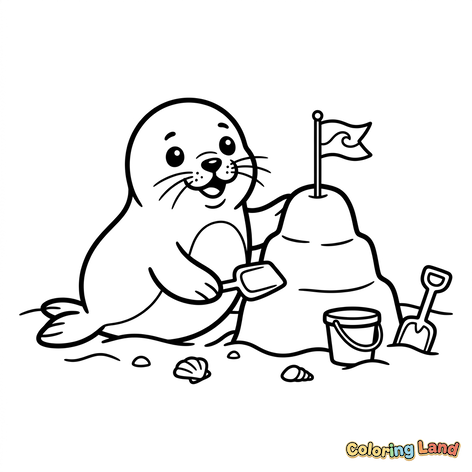 Cute Seal Building a Sandcastle