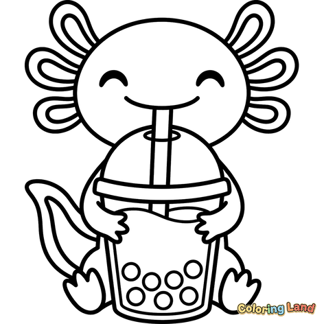 Blije Axolotl Drinkt Bubble Tea