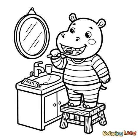Glückliches Nilpferd putzt die Zähne