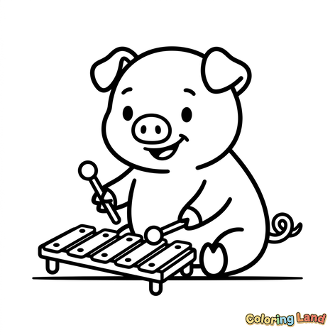 Porquinho Musical Tocando Xilofone