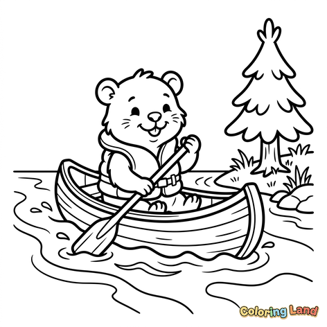 Cute Bear Rowing a Boat