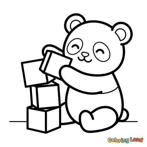 Cute Panda Playing with Blocks