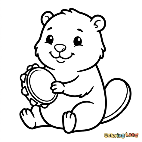 Cute Beaver Playing Tambourine