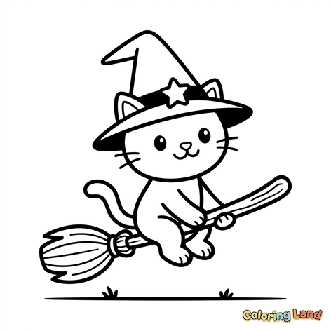 Gatinho Bruxo Fofo na Vassoura