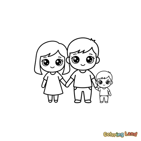 Famille Chibi Heureuse Se Tenant la Main