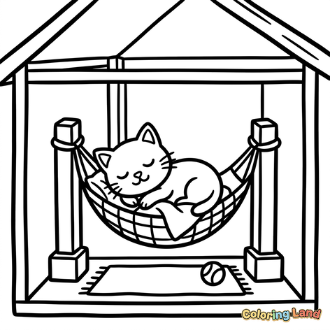 Gato Dormindo na Rede de uma Casinha