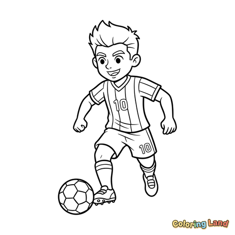 Jonge Voetballer Dribbelt een Bal