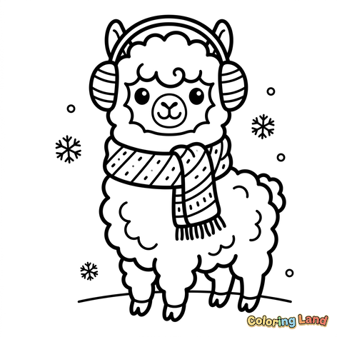 Llama de invierno con bufanda y orejeras