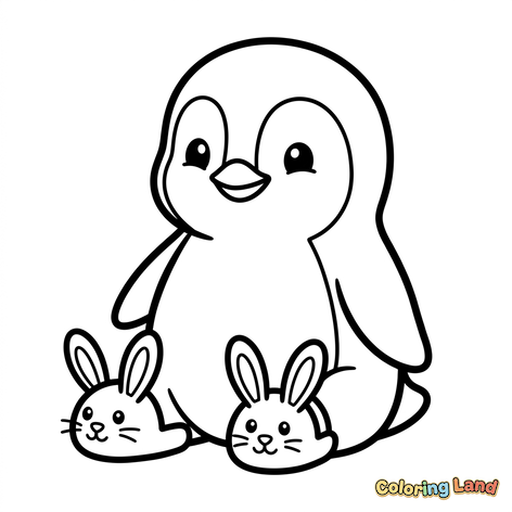 Mignon Pingouin et Bébés Lapins