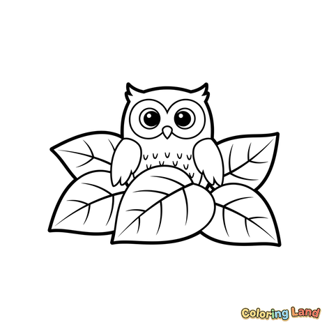 Cute Owl Among Leaves