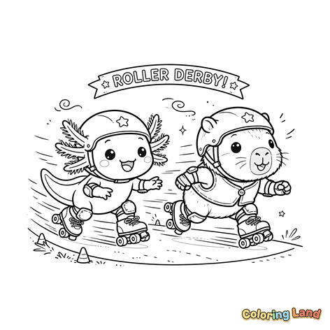 Rollschuh-Rennen von Axolotl und Wasserschwein